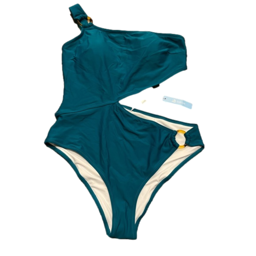 Cupshe Teal One-Shoulder Cutout One-Piece Swimsuit with Gold Rings